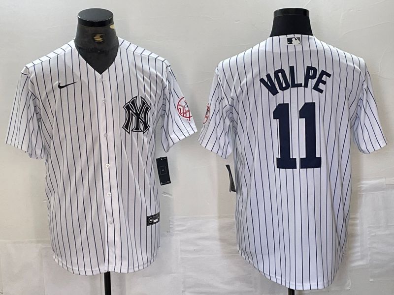 Men New York Yankees 11 Volpe White Stripe Second generation joint name Nike 2024 MLB Jersey style 1